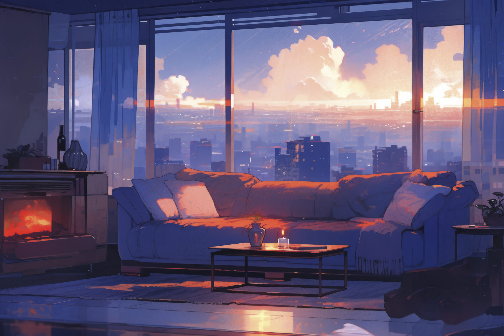 ゆったりできる部屋に黎明を迎える日差しが差し込んだアニメ絵 a living room in a house, in the style of anime art, atmospheric cityscapes, david nordahl, rim light, study, ilya kuvshinov, tiago hoisel --ar 3:2 --stylize 750 --niji 5 Job ID: ad5c3e06-0764-40f1-a7fd-b593492ebd8b